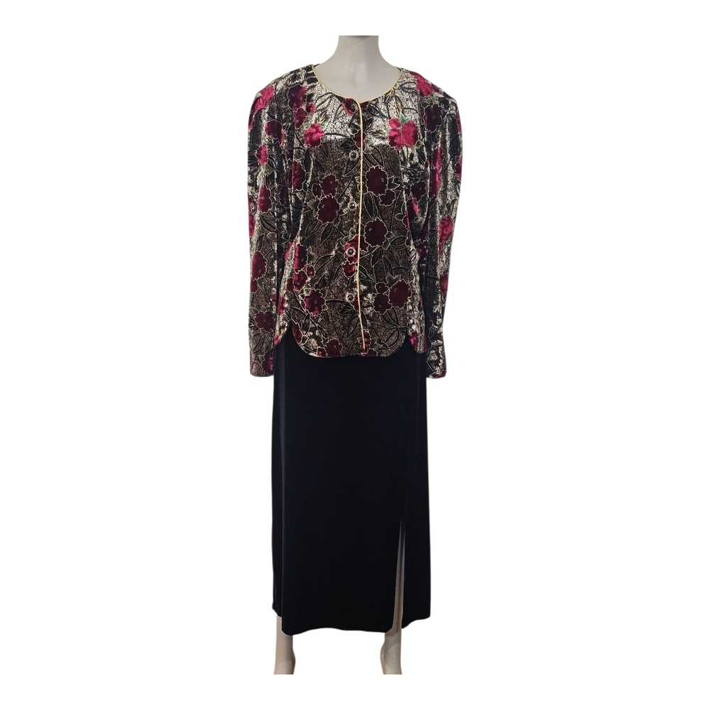 R&K Evening Women’s Jaket Cardigan And Skirt Velvet Set Sz 14 Vintage 80's 90's - Picture 5 of 14
